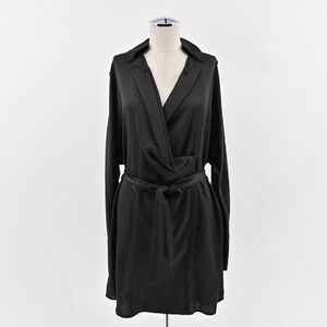 BCBGMAXAZRIA Shirt Dress Size M Diane‎ Black Long Sleeve Collared Wrap Tie Mini